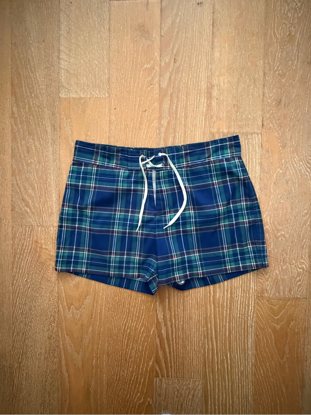 Parke & Ronen Blue and Green Plaid Swim Shorts